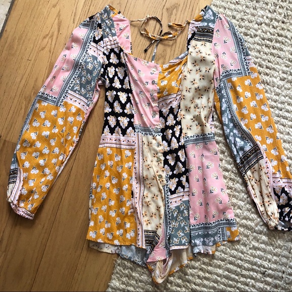 Patchwork Longsleeve Romper - Picture 2 of 5
